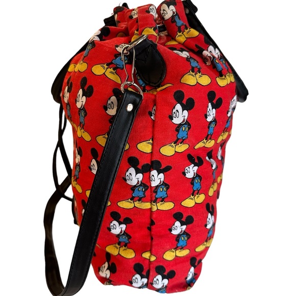 Vintage 90s Mickey Unlimited Disney Red Black Tote Drawstring Bag Purse - Picture 2 of 4